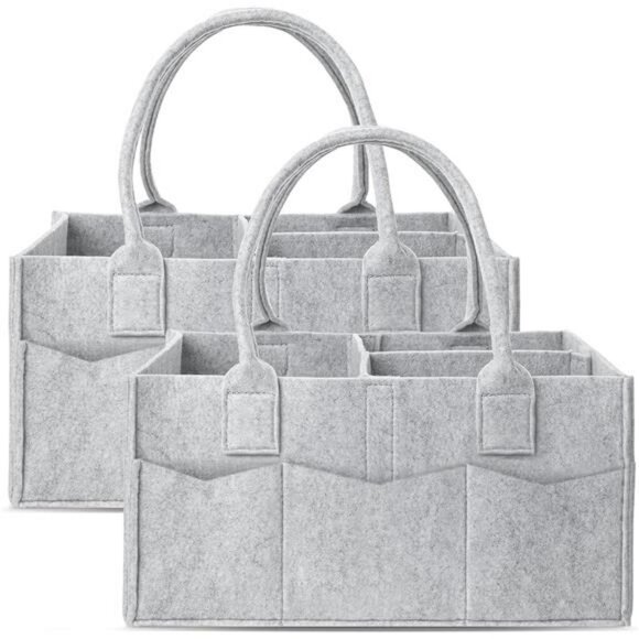 2 Pack Diaper Caddy Organizer Baby Nursery Storage Bin Car Basket Grey - Picture 1 of 8